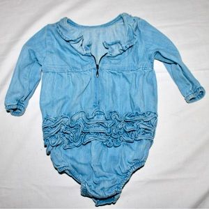Ruffle Butts Light Wash Denim V-Back Bubble Romp Flutter Blue Size 0-3 Months